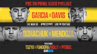 Embedded thumbnail for PBC on Prime Video PRELIMS: Bohachuk vs. Mendoza &amp;amp; Garcia vs. Davis